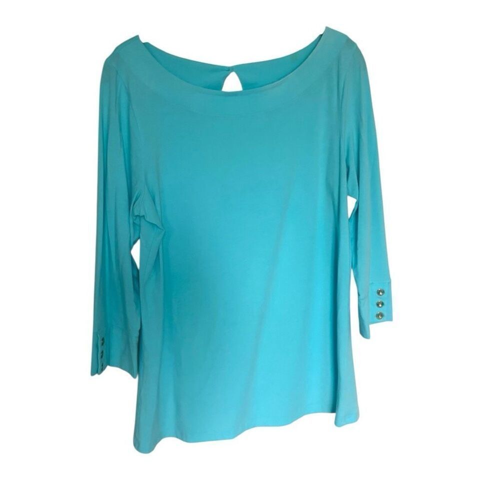 Lilly Pulitzer Aqua Boat Neck Top 3/4 Sleeve Size Large